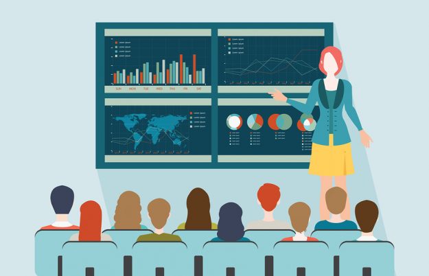 Businesswoman In Suit Making Presentation. Lori Tilt Koepka Makes Presentations in the Design & Construction Industry